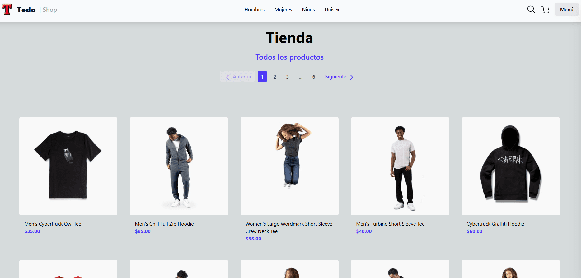 Captura de pantalla de Teslo Shop